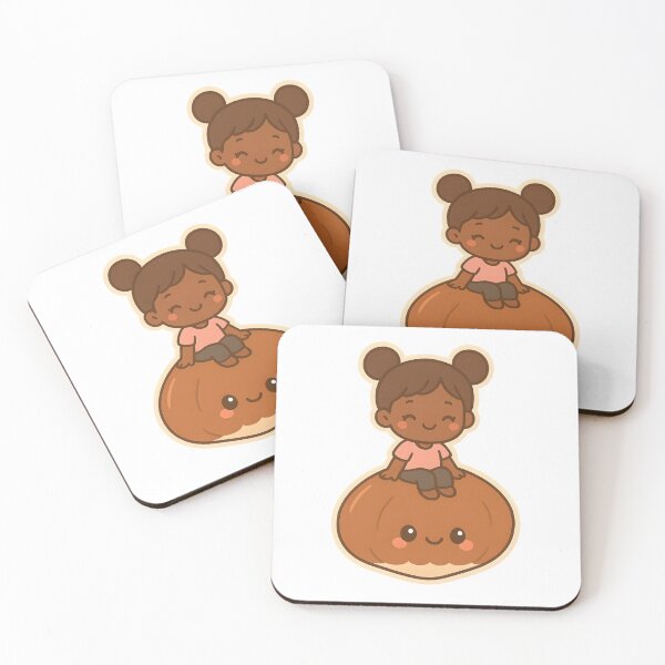 Item preview, Black Chibi Girl with Space Buns Sitting on Kawaii Chestnut  designed and sold by OsasChild.