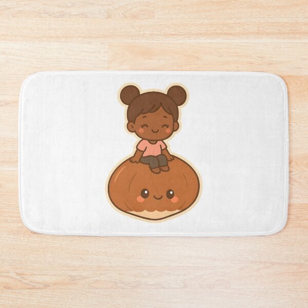 Item preview, Black Chibi Girl with Space Buns Sitting on Kawaii Chestnut designed and sold by OsasChild.