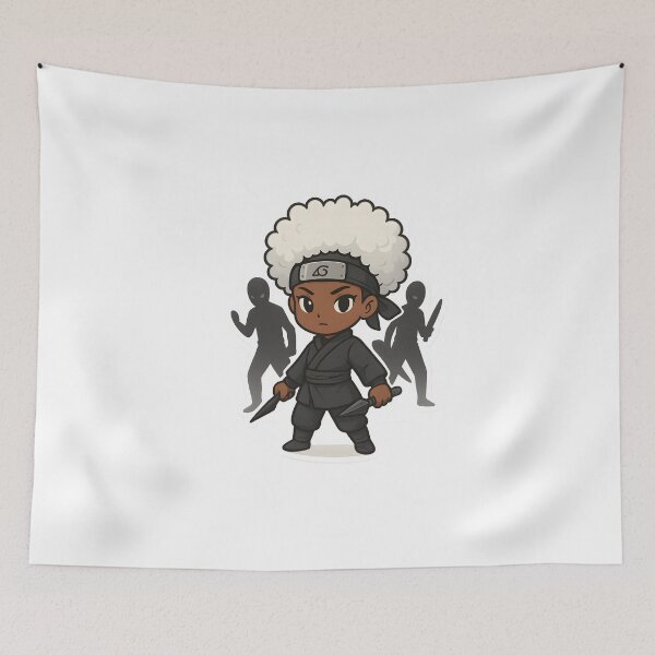 Item preview, Kawaii Black Anime Girl Ninja with White Afro – Kunai & Shadow Figures designed and sold by OsasChild.