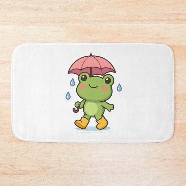 Item preview, Kawaii Frog in Yellow Rain Boots with Pink Umbrella – Rainy Day  designed and sold by OsasChild.