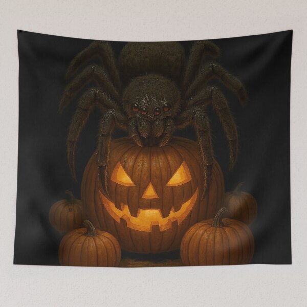 Item preview, Halloween Spider on Glowing Pumpkin – Creepy Cute Fall Art designed and sold by TrendTribeTP.
