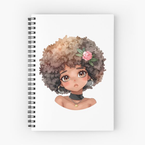 Item preview, Soft Painting of Black Girl with Afro and Pink Rose | Kawaii Portrait Art designed and sold by OsasChild.