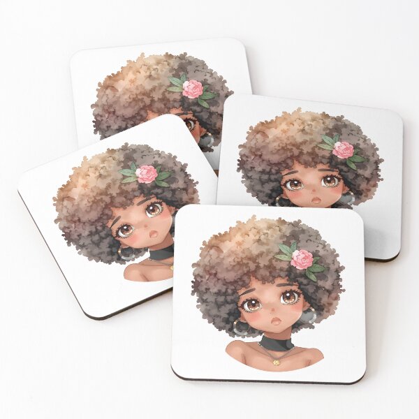 Item preview, Soft Painting of Black Girl with Afro and Pink Rose | Kawaii Portrait Art designed and sold by OsasChild.