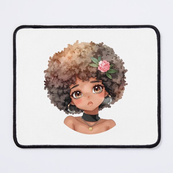 Item preview, Soft Painting of Black Girl with Afro and Pink Rose | Kawaii Portrait Art designed and sold by OsasChild.