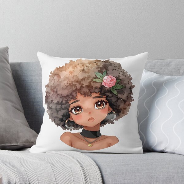 Item preview, Soft Painting of Black Girl with Afro and Pink Rose | Kawaii Portrait Art designed and sold by OsasChild.