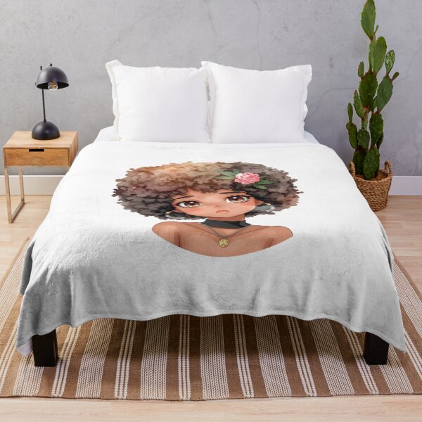 Item preview, Soft Painting of Black Girl with Afro and Pink Rose | Kawaii Portrait Art designed and sold by OsasChild.