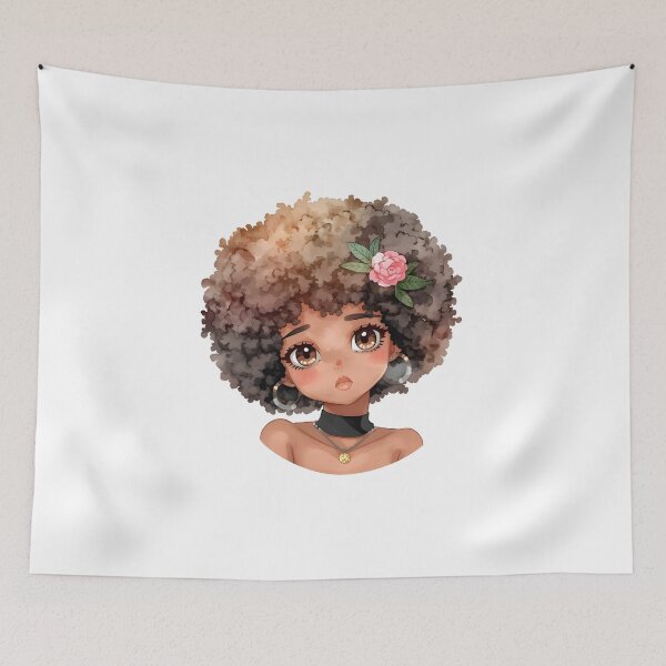 Item preview, Soft Painting of Black Girl with Afro and Pink Rose | Kawaii Portrait Art designed and sold by OsasChild.