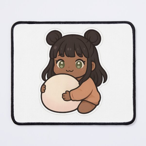 Item preview, Kawaii Chibi Black Girl with Pigtails & Bangs Holding Giant Mochi | Anime Dessert Art designed and sold by OsasChild.