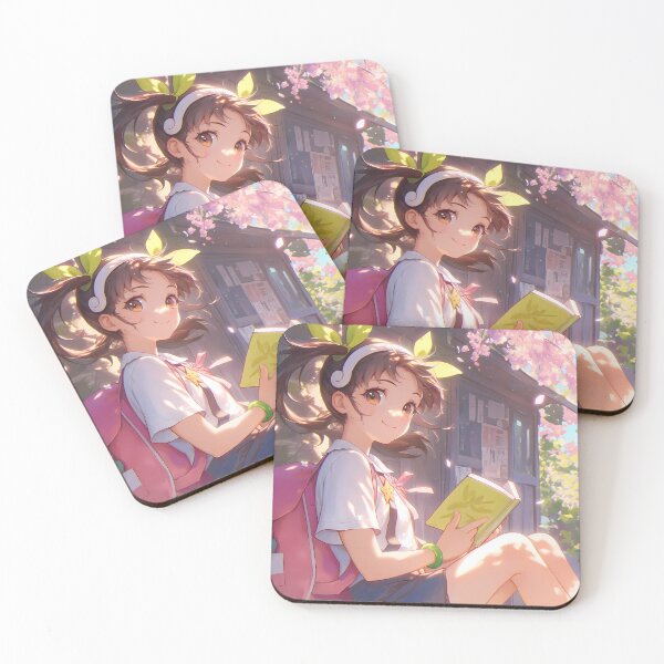 Item preview, Mayoi Hachikuji Bakemonogatari Schoolgirl Reading Book Under Sakura Original Anime Daylight Smile designed and sold by earlobejerk.