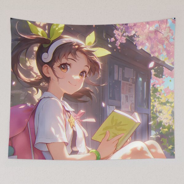 Item preview, Mayoi Hachikuji Bakemonogatari Schoolgirl Reading Book Under Sakura Original Anime Daylight Smile designed and sold by earlobejerk.