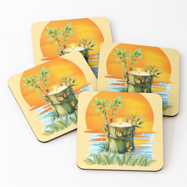 Artikelvorschau, Bambuskerze bei Sonnenuntergang | Zen Botanische Illustration entworfen und verkauft von Plantinum.