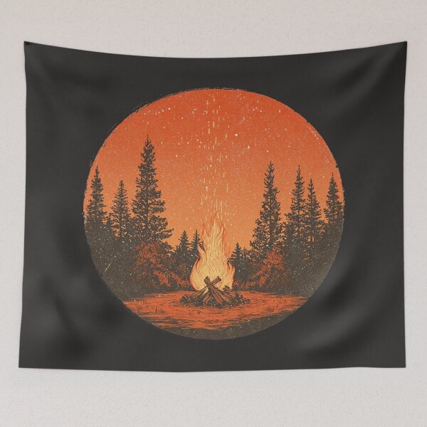 Item preview, Vintage campfire in the forest – retro outdoor motif for camping and adventure designed and sold by Meiersbeste.