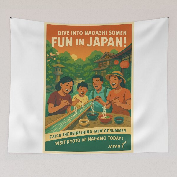 Item preview, Nagashi Somen Japan Travel Poster | Summer Dining Adventure designed and sold by Dikshant Goyal.