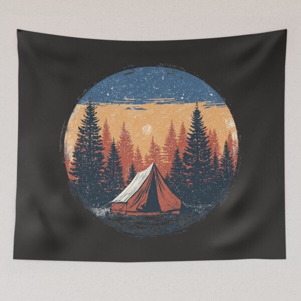Item preview, Retro camping tent in the forest – vintage nature motif for outdoor, adventure and wanderlust designed and sold by Meiersbeste.
