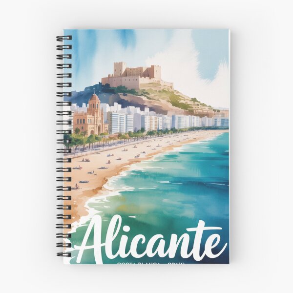 Item preview, Alicante Watercolor Travel Poster – Santa Bárbara Castle & Postiguet Beach designed and sold by Timeless Design.