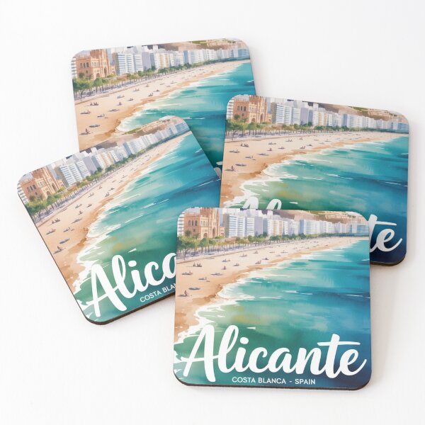 Item preview, Alicante Watercolor Travel Poster – Santa Bárbara Castle & Postiguet Beach designed and sold by Timeless Design.