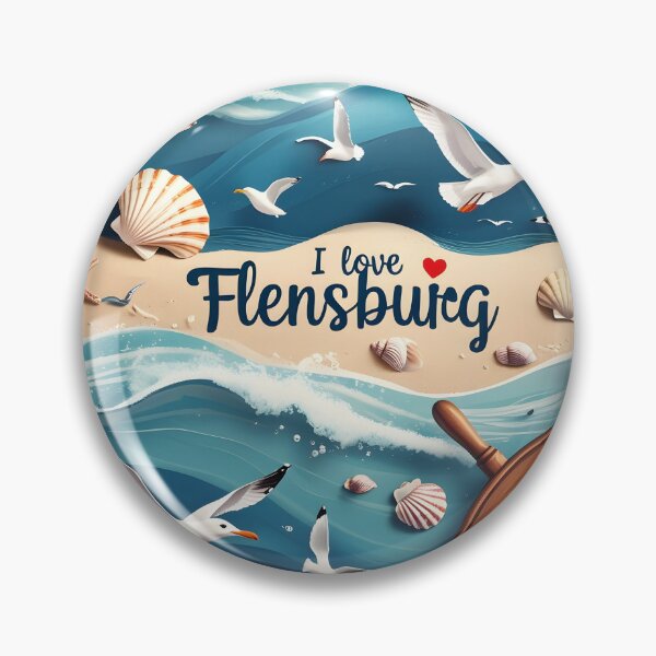 Item preview, I Love Flensburg Germany Beach Art – Nautical Seagulls, Seashells & Ocean Waves designed and sold by Khala.
