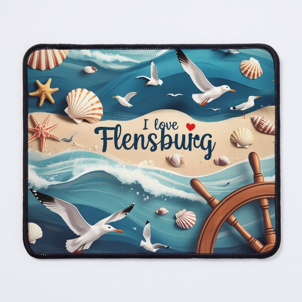 Item preview, I Love Flensburg Germany Beach Art – Nautical Seagulls, Seashells & Ocean Waves designed and sold by Khala.