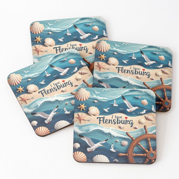 Item preview, I Love Flensburg Germany Beach Art – Nautical Seagulls, Seashells & Ocean Waves designed and sold by Khala.