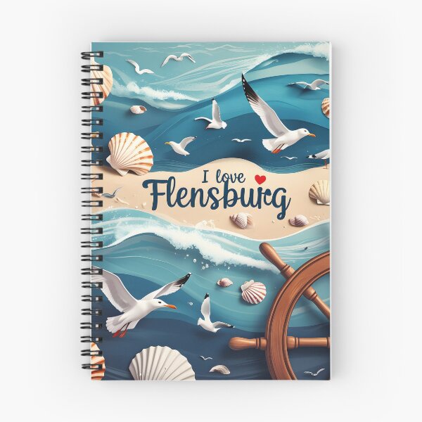 Item preview, I Love Flensburg Germany Beach Art – Nautical Seagulls, Seashells & Ocean Waves designed and sold by Khala.