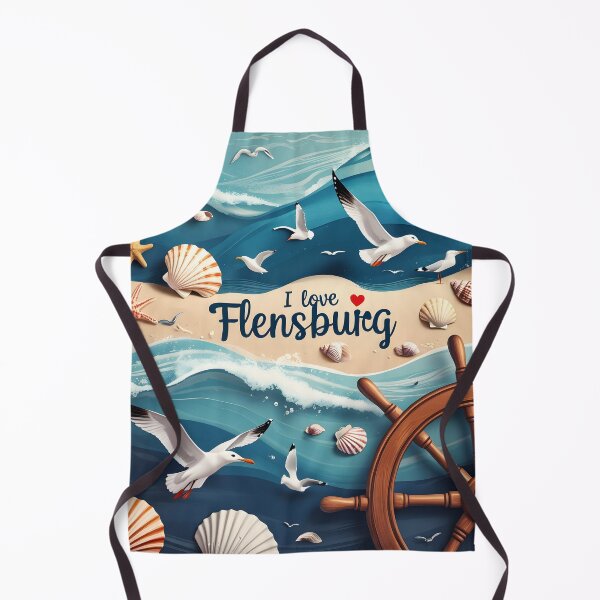 Item preview, I Love Flensburg Germany Beach Art – Nautical Seagulls, Seashells & Ocean Waves designed and sold by Khala.