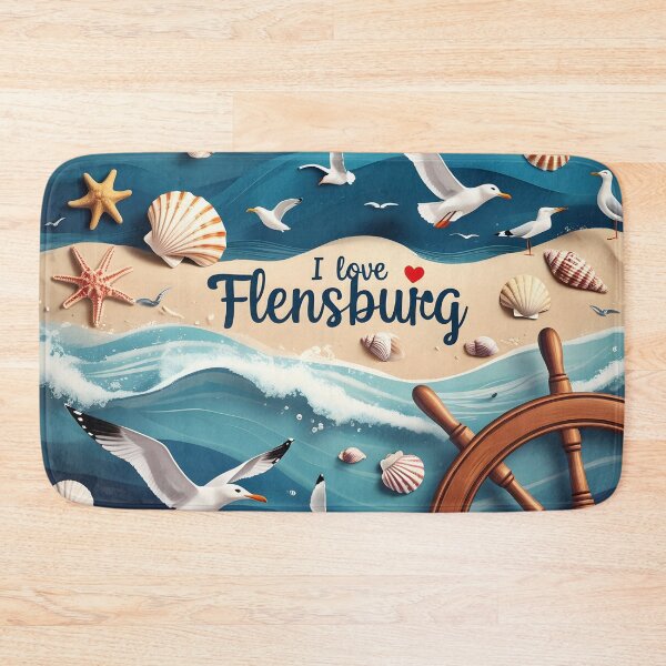Item preview, I Love Flensburg Germany Beach Art – Nautical Seagulls, Seashells & Ocean Waves designed and sold by Khala.
