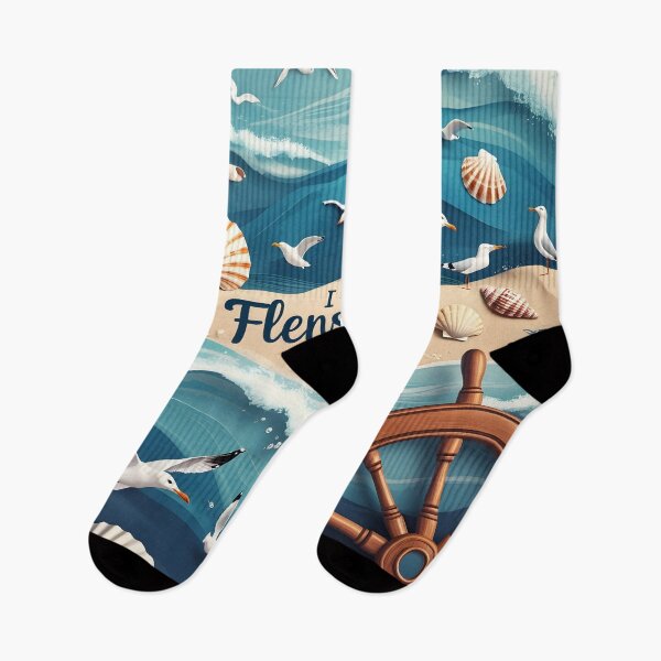 Item preview, I Love Flensburg Germany Beach Art – Nautical Seagulls, Seashells & Ocean Waves designed and sold by Khala.