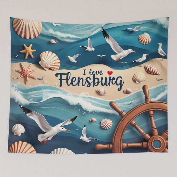 Item preview, I Love Flensburg Germany Beach Art – Nautical Seagulls, Seashells & Ocean Waves designed and sold by Khala.