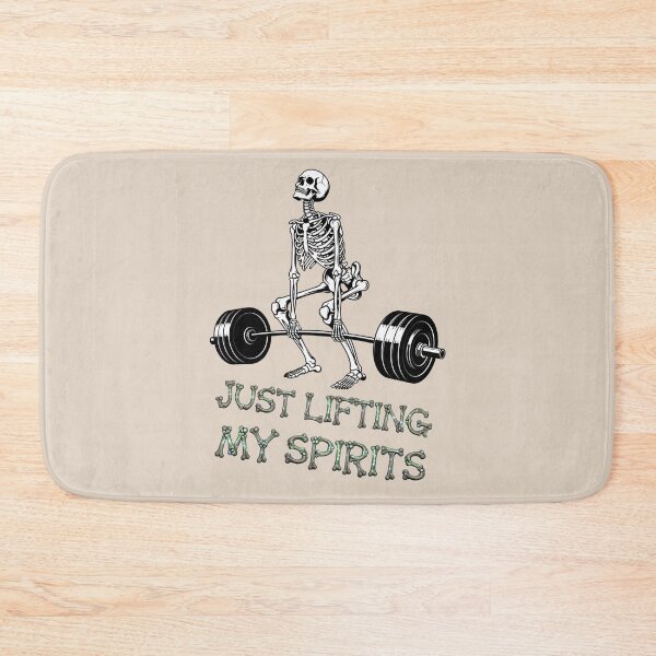 Item preview, Grim Lifter: A simple and iconic design. A skeleton weightlifter is the star, with the powerful words "Lifting My Spirits" written below in a strong font designed and sold by Grang Art Artistic Designs.