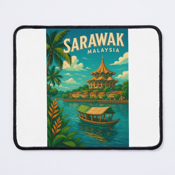 Item preview, Kuching Waterfront with Sarawak State Assembly and Sampan designed and sold by Places On Earth.