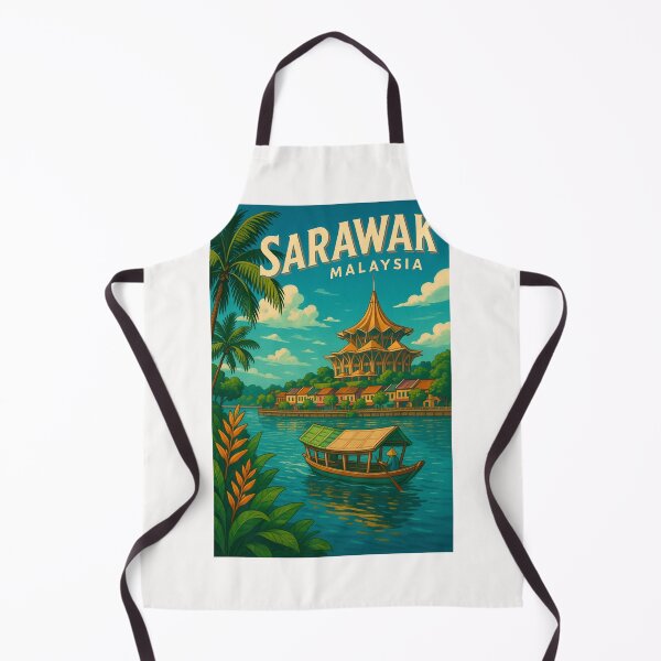 Item preview, Kuching Waterfront with Sarawak State Assembly and Sampan designed and sold by Places On Earth.