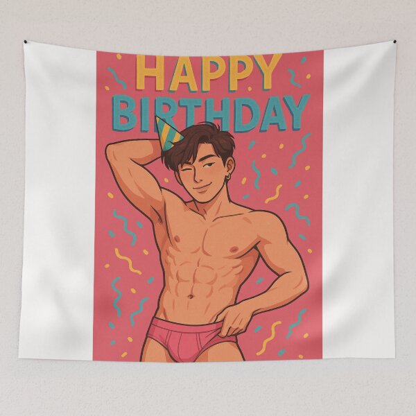 Item preview,  Flirty Gay Asian Birthday Celebration with Party Hat and Confetti designed and sold by Places On Earth.