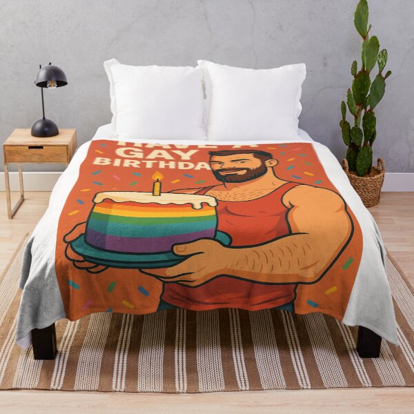 Item preview, Gay Birthday Greeting with Rainbow Cake and Beard Guy designed and sold by Places On Earth.