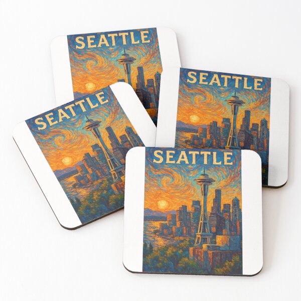 Item preview,  Seattle Skyline at Sunset with Space Needle and Puget Sound designed and sold by Places On Earth.