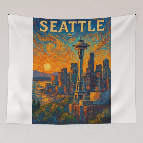 Item preview,  Seattle Skyline at Sunset with Space Needle and Puget Sound designed and sold by Places On Earth.