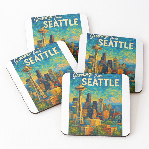Item preview,  Greetings from Seattle with Space Needle and Mount Rainier designed and sold by Aryabek.