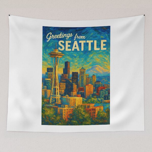 Item preview,  Greetings from Seattle with Space Needle and Mount Rainier designed and sold by Aryabek.