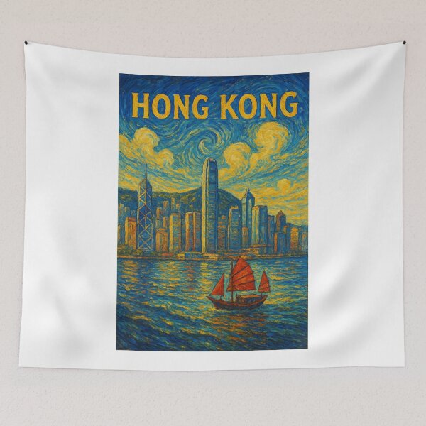 Item preview,  Hong Kong Skyline with Victoria Harbour and Junk Boat designed and sold by Aryabek.