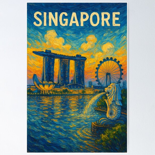 Item preview,  Singapore Marina Bay with Merlion, Marina Bay Sands, and Flyer designed and sold by Aryabek.