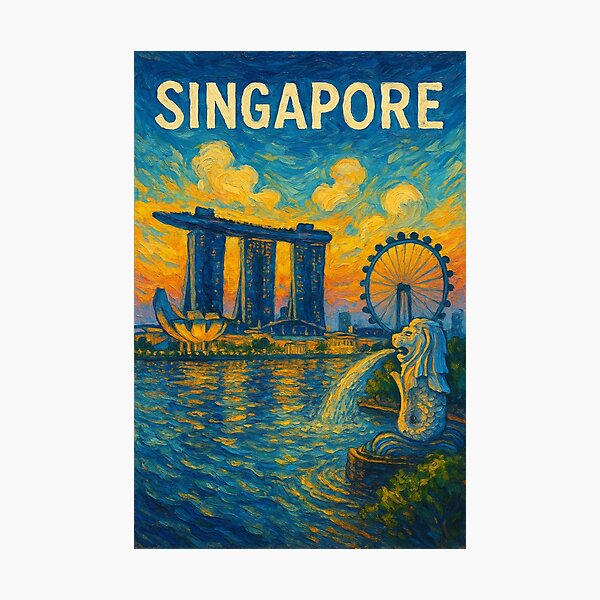 Item preview,  Singapore Marina Bay with Merlion, Marina Bay Sands, and Flyer designed and sold by Aryabek.