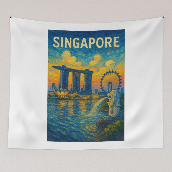 Item preview, Singapore Marina Bay with Merlion, Marina Bay Sands, and Flyer designed and sold by Aryabek.