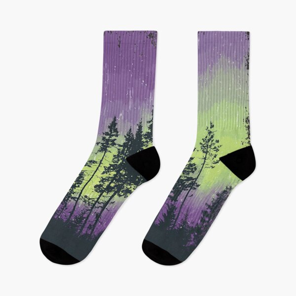 Item preview, Northern lights over forest silhouette – Aurora Borealis design for nature and outdoor fans designed and sold by Meiersbeste.