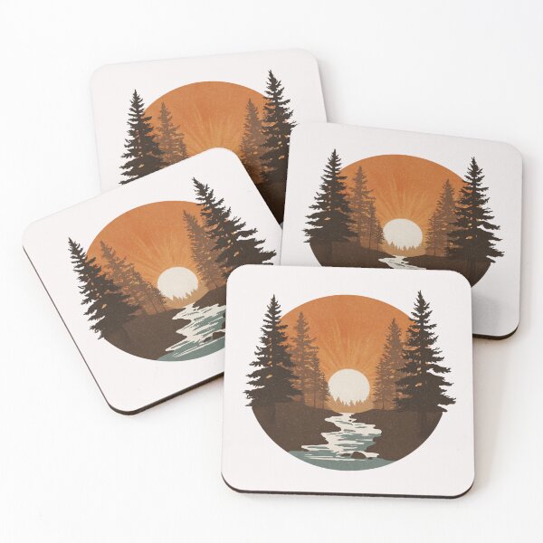 Item preview, Minimalist river in the forest – retro sunset nature motif for outdoor and adventure fans designed and sold by Meiersbeste.