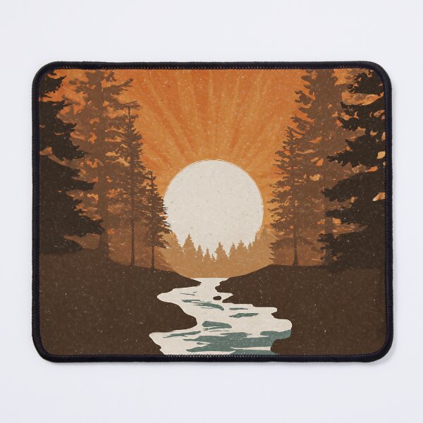Item preview, Minimalist river in the forest – retro sunset nature motif for outdoor and adventure fans designed and sold by Meiersbeste.