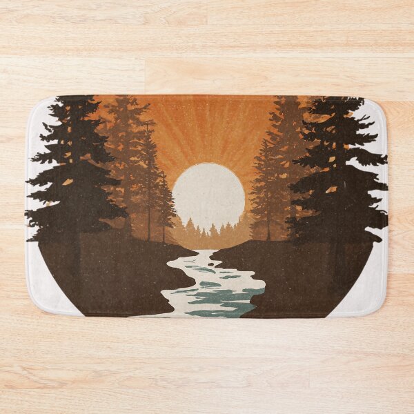 Item preview, Minimalist river in the forest – retro sunset nature motif for outdoor and adventure fans designed and sold by Meiersbeste.
