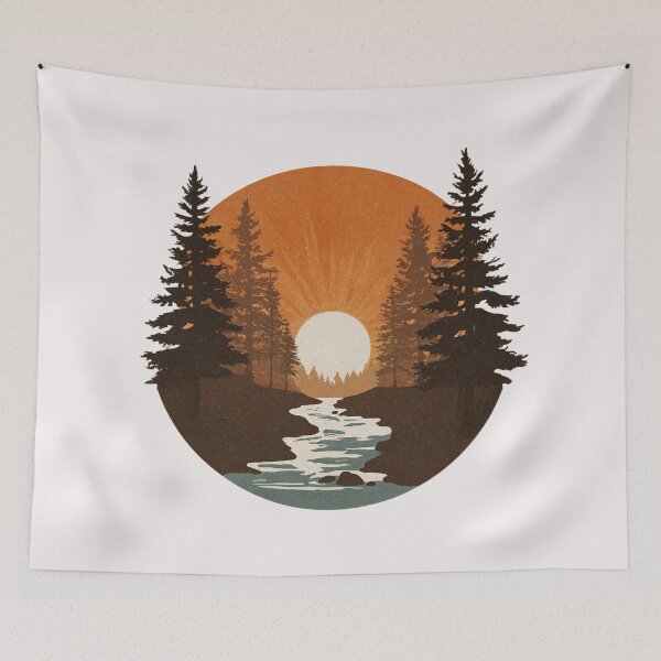 Item preview, Minimalist river in the forest – retro sunset nature motif for outdoor and adventure fans designed and sold by Meiersbeste.