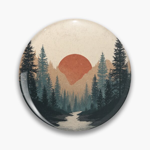 Item preview, Minimalist river in the forest with sunset – retro nature motif for outdoor and adventure fans designed and sold by Meiersbeste.