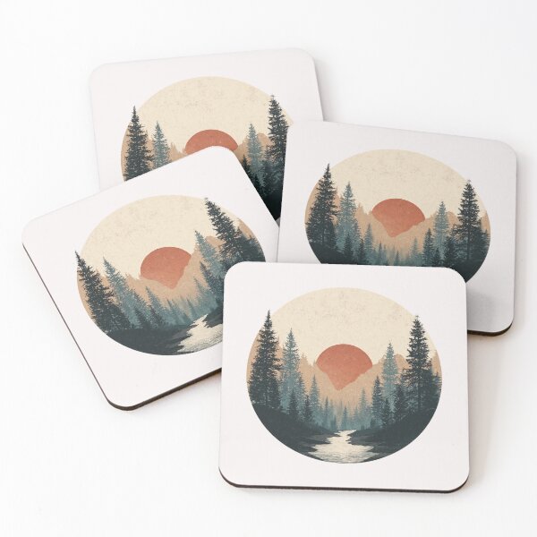 Item preview, Minimalist river in the forest with sunset – retro nature motif for outdoor and adventure fans designed and sold by Meiersbeste.