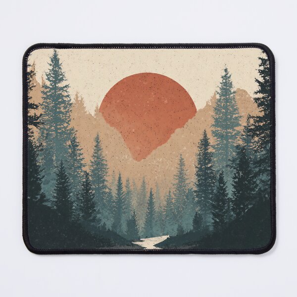 Item preview, Minimalist river in the forest with sunset – retro nature motif for outdoor and adventure fans designed and sold by Meiersbeste.