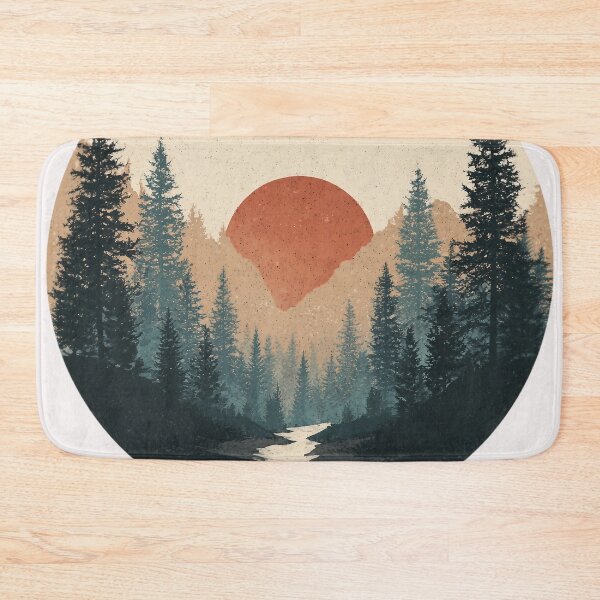 Item preview, Minimalist river in the forest with sunset – retro nature motif for outdoor and adventure fans designed and sold by Meiersbeste.